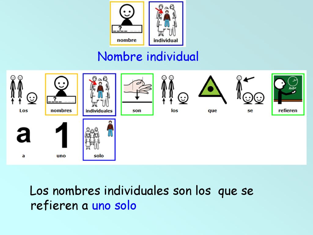 Nombre individual Los nombres individuales son los que se refieren a uno solo