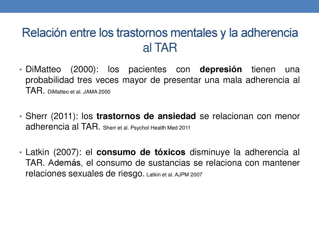 Relación entre los trastornos mentales y la adherencia al TAR