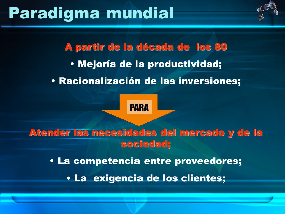 Paradigma mundial A partir de la década de los 80