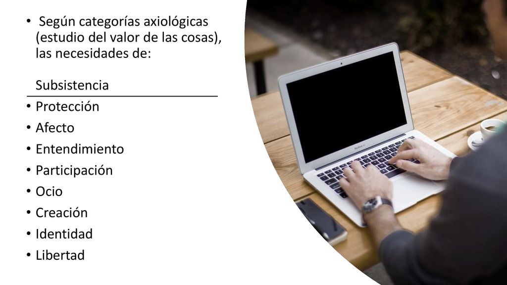 Según categorías axiológicas (estudio del valor de las cosas), las necesidades de: Subsistencia