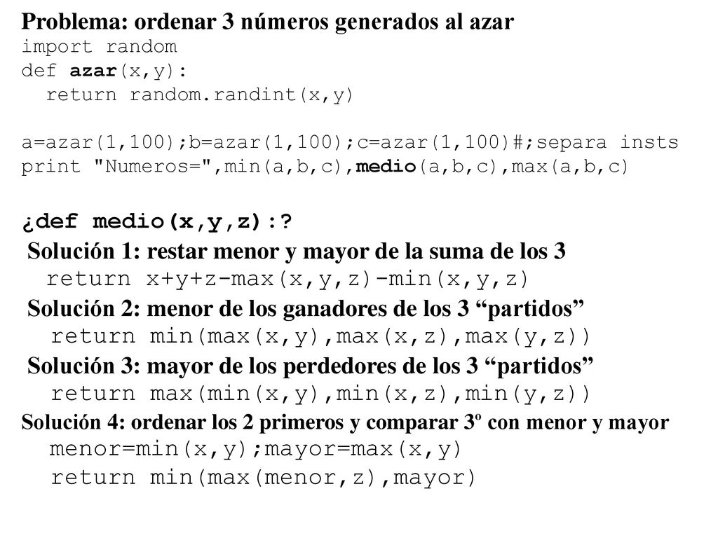 Problema: ordenar 3 números generados al azar