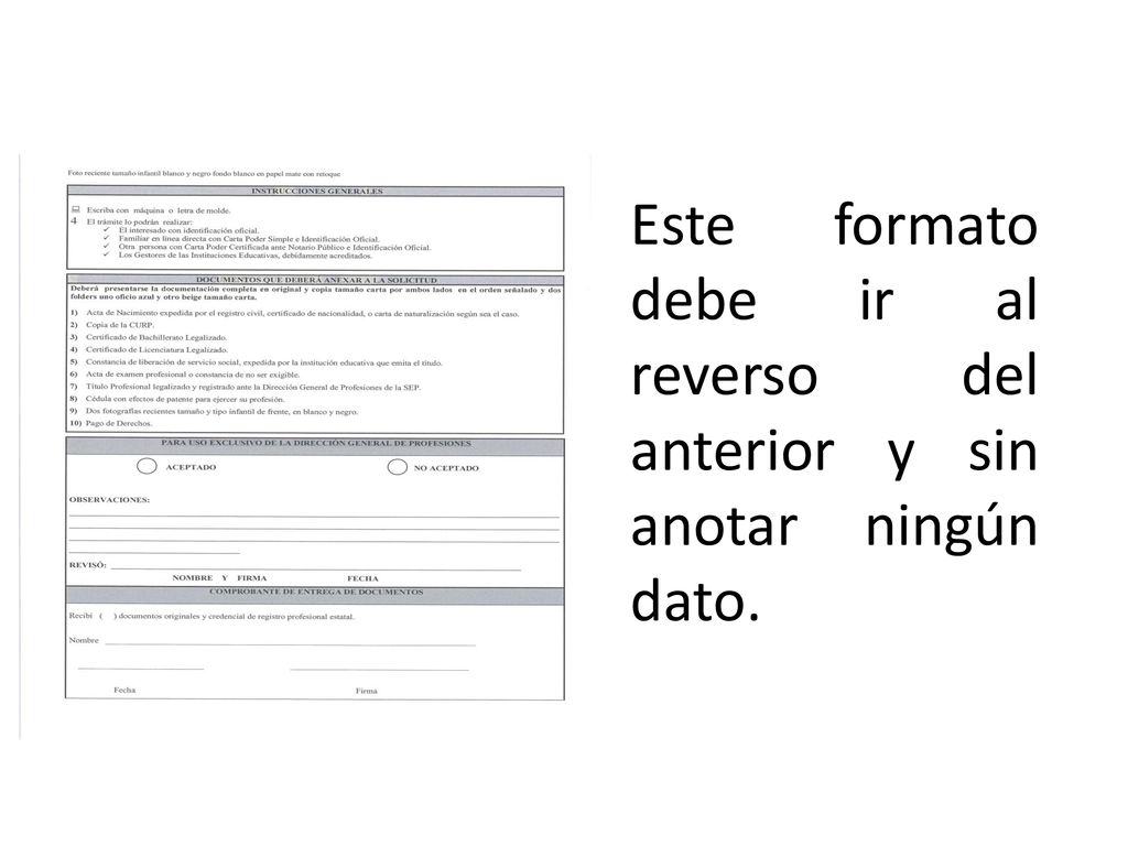 Este formato debe ir al reverso del anterior y sin anotar ningún dato.