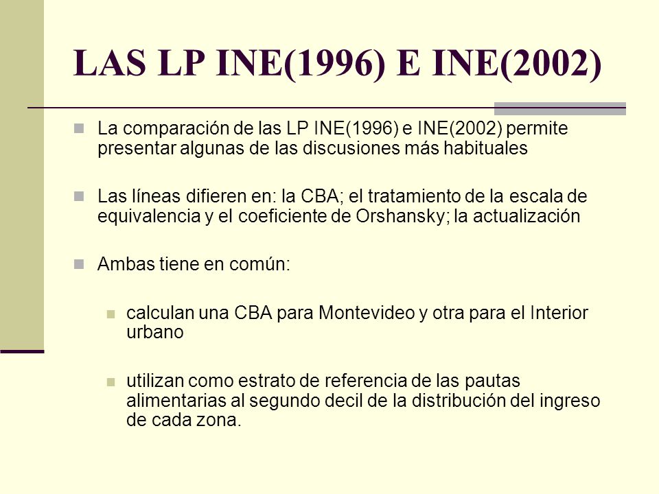 LAS LP INE(1996) E INE(2002) La comparación de las LP INE(1996) e INE(2002) permite presentar algunas de las discusiones más habituales.