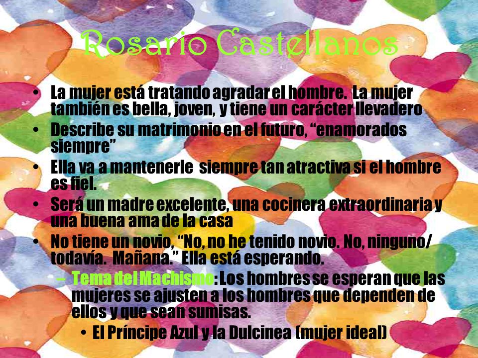 Rosario Castellanos La mujer está tratando agradar el hombre. La mujer también es bella, joven, y tiene un carácter llevadero.