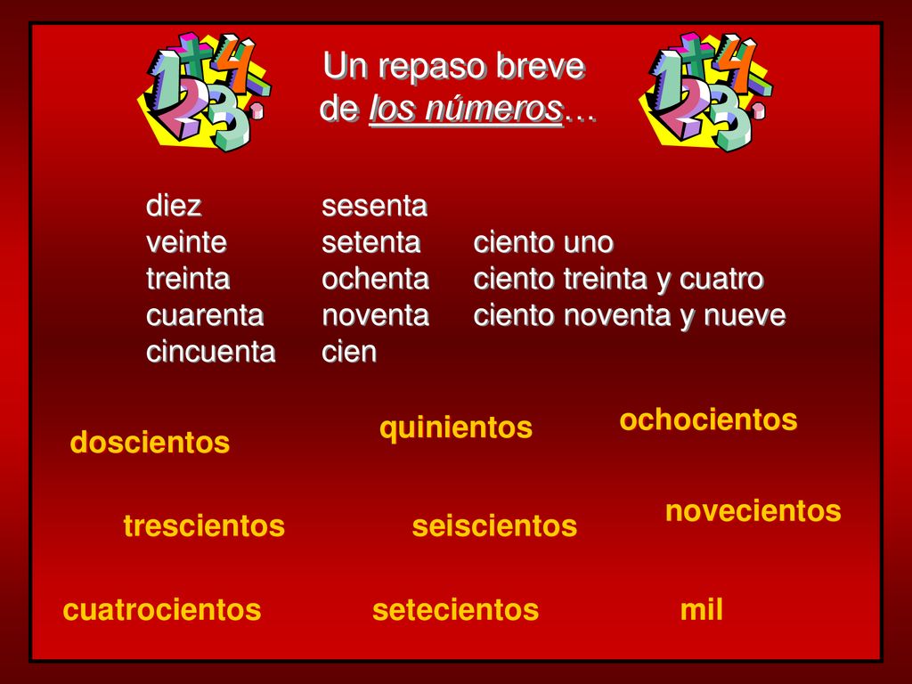 Un repaso breve de los números… diez veinte treinta cuarenta cincuenta