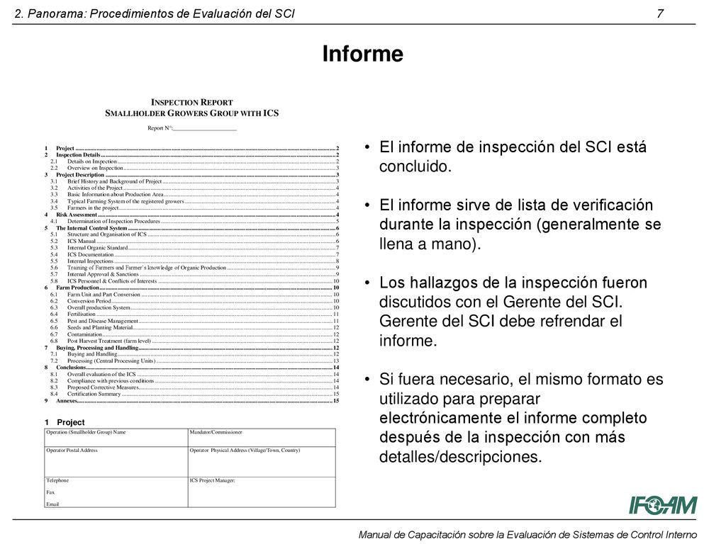 Informe El informe de inspección del SCI está concluido.