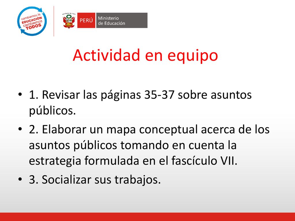 Actividad en equipo 1. Revisar las páginas sobre asuntos públicos.