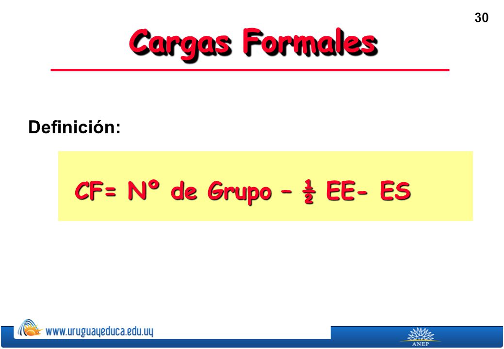 Cargas Formales Definición: CF= Nº de Grupo – ½ EE- ES
