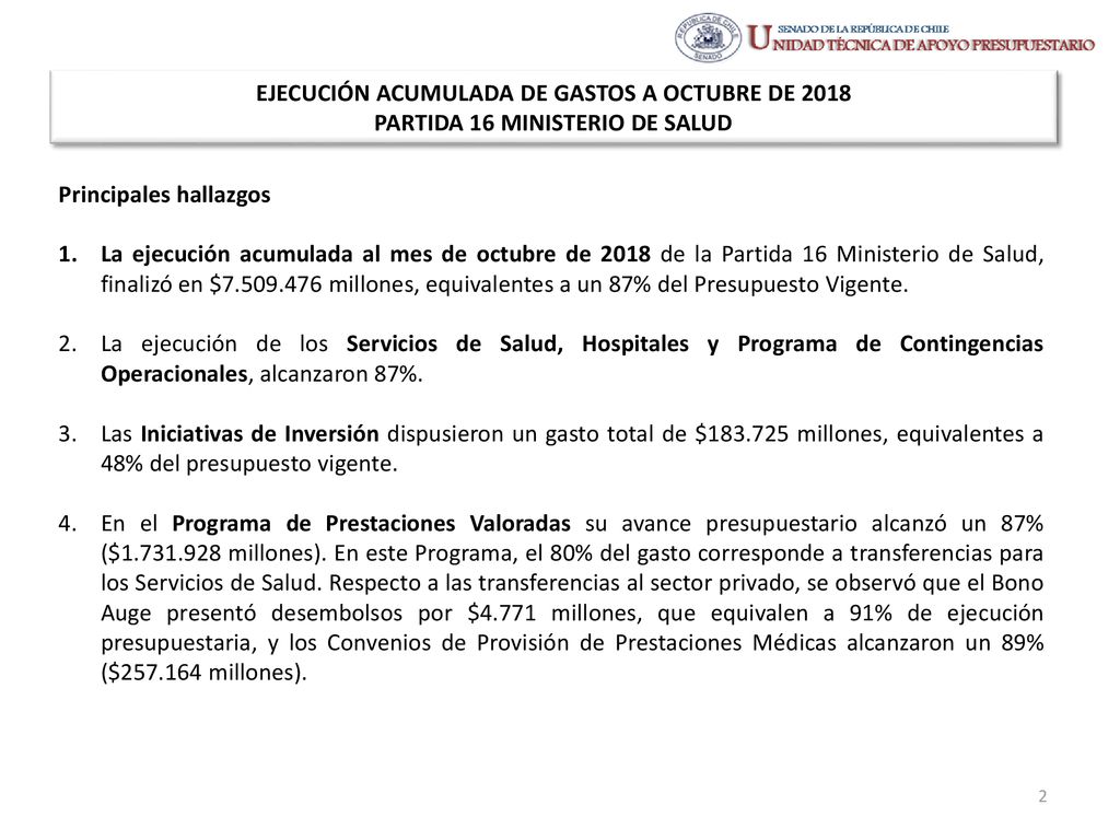 EJECUCIÓN ACUMULADA DE GASTOS A OCTUBRE DE 2018 PARTIDA 16 MINISTERIO DE SALUD