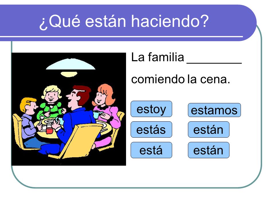 ¿Qué están haciendo La familia ________ comiendo la cena. estoy
