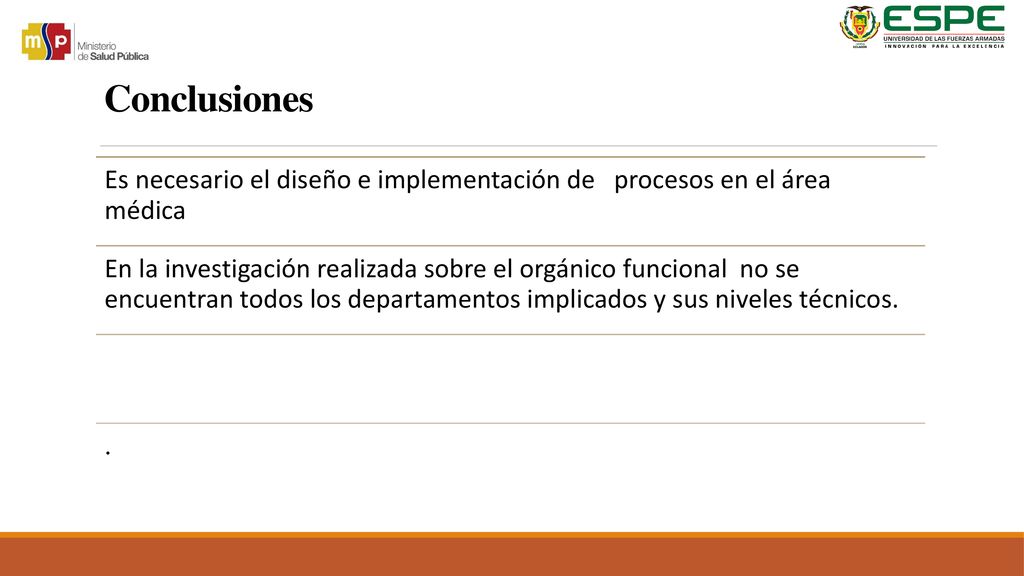 Conclusiones Es necesario el diseño e implementación de procesos en el área médica.