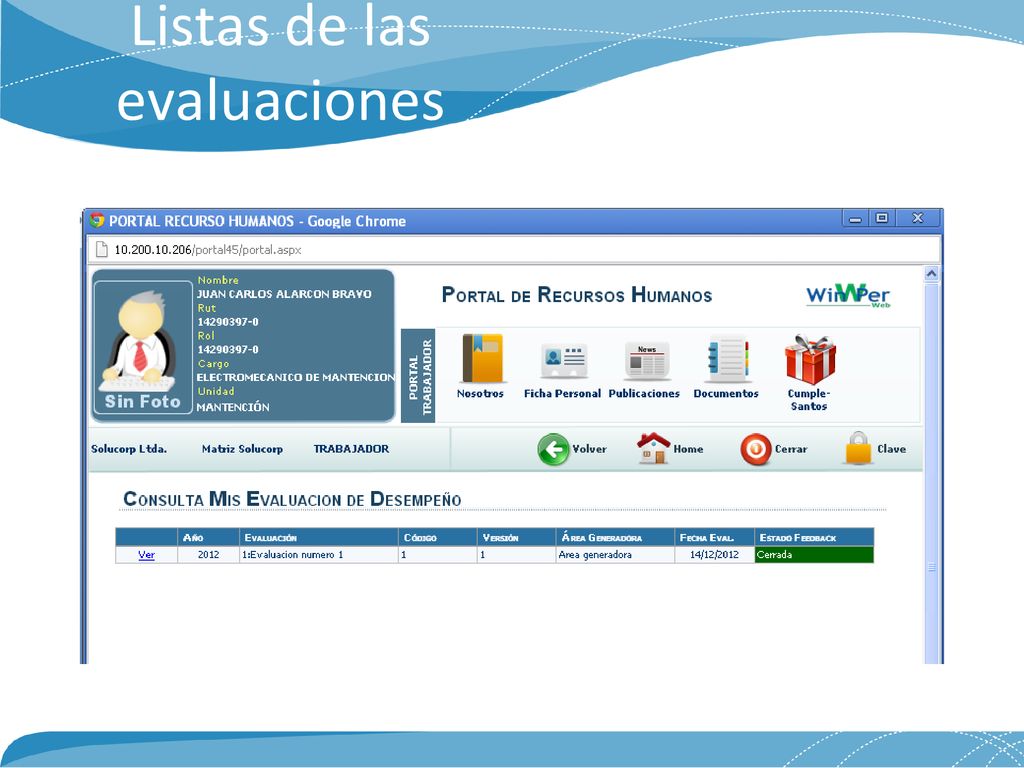 Listas de las evaluaciones