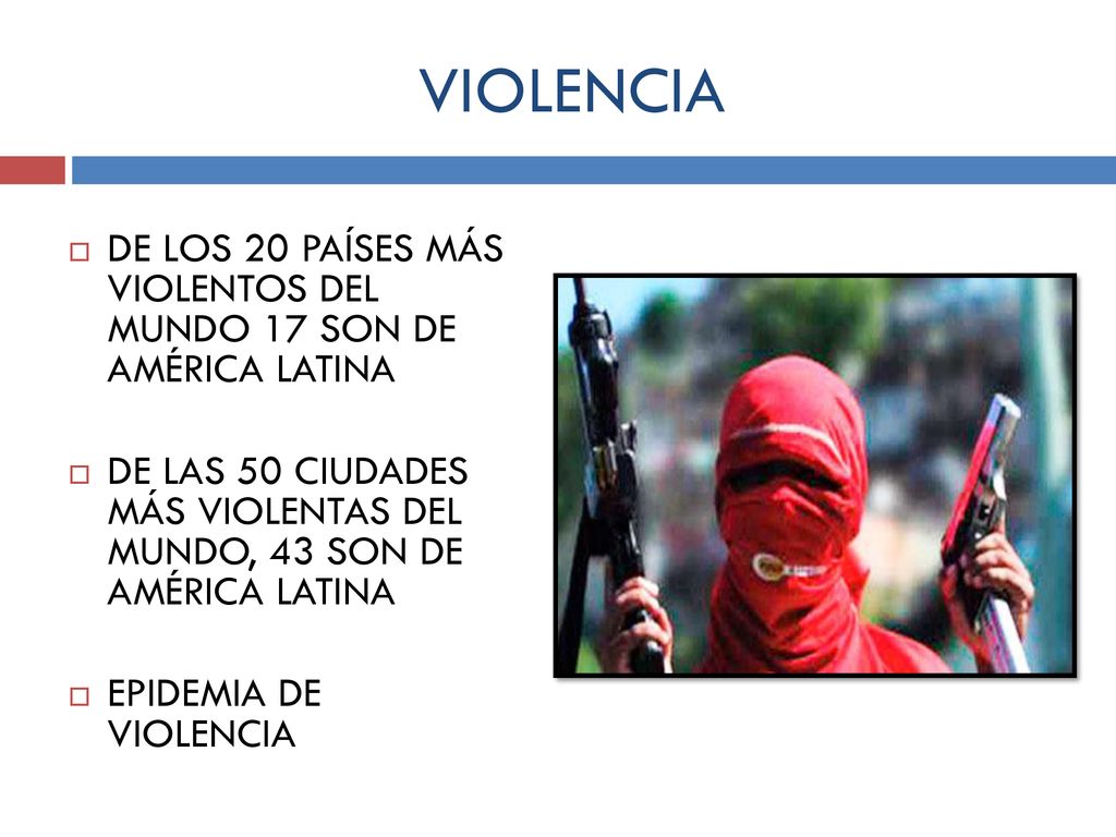 VIOLENCIA DE LOS 20 PAÍSES MÁS VIOLENTOS DEL MUNDO 17 SON DE AMÉRICA LATINA.