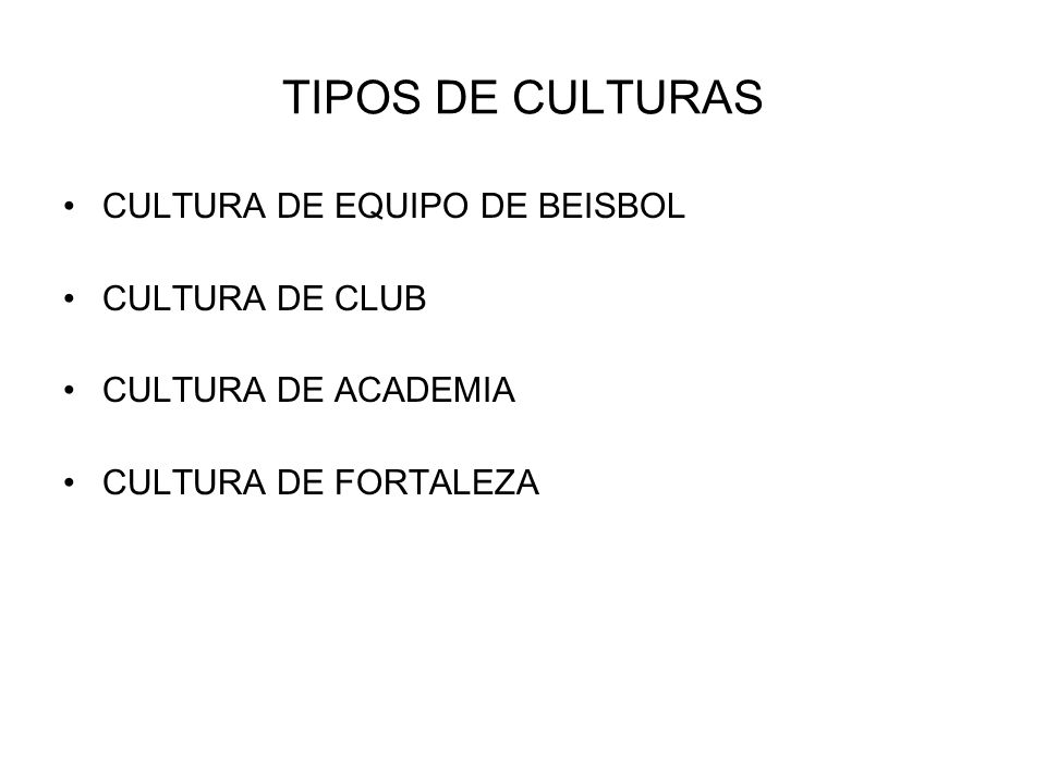 TIPOS DE CULTURAS CULTURA DE EQUIPO DE BEISBOL CULTURA DE CLUB