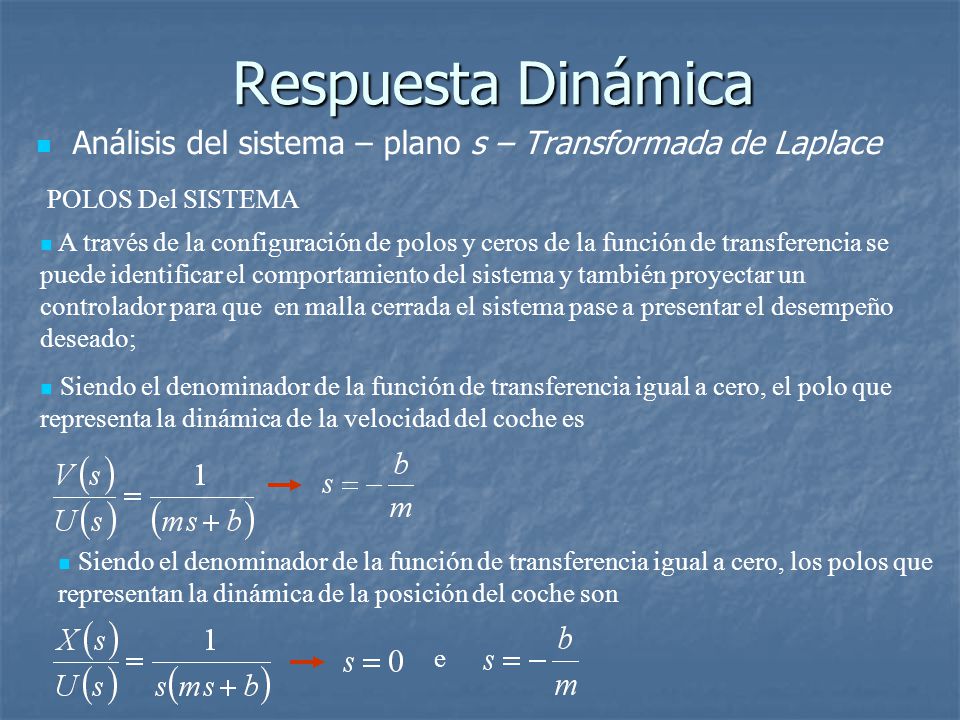 Respuesta Dinámica Análisis del sistema – plano s – Transformada de Laplace. POLOS Del SISTEMA.