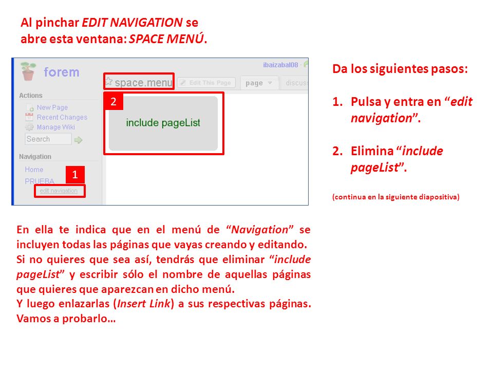 Al pinchar EDIT NAVIGATION se abre esta ventana: SPACE MENÚ.