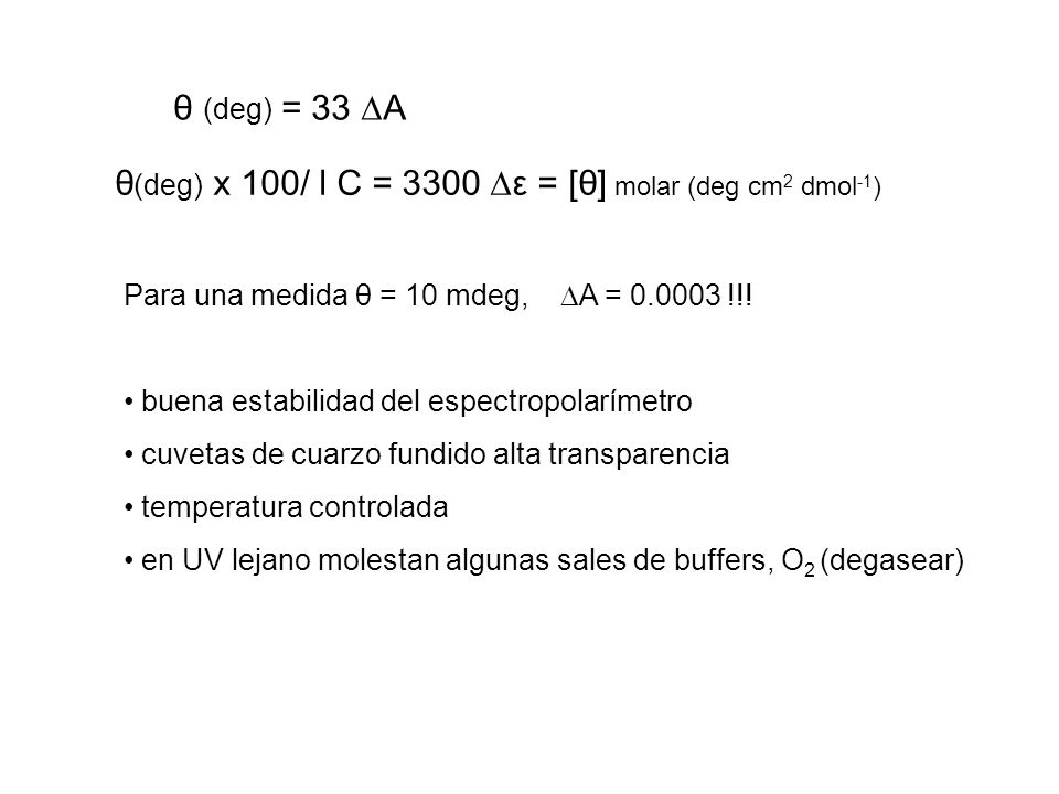 θ(deg) x 100/ l C = 3300 Dε = [θ] molar (deg cm2 dmol-1)