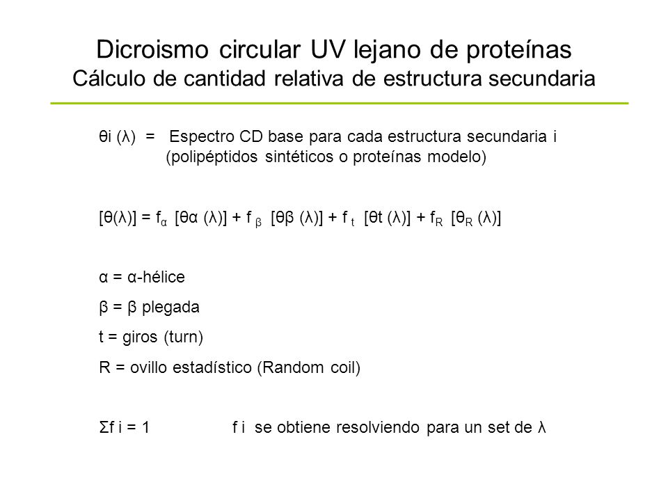 Dicroismo circular UV lejano de proteínas Cálculo de cantidad relativa de estructura secundaria