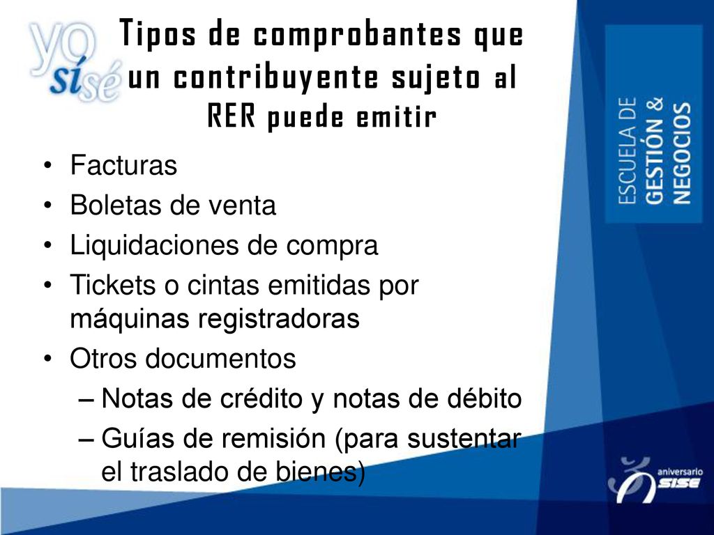 Tipos de comprobantes que un contribuyente sujeto al RER puede emitir