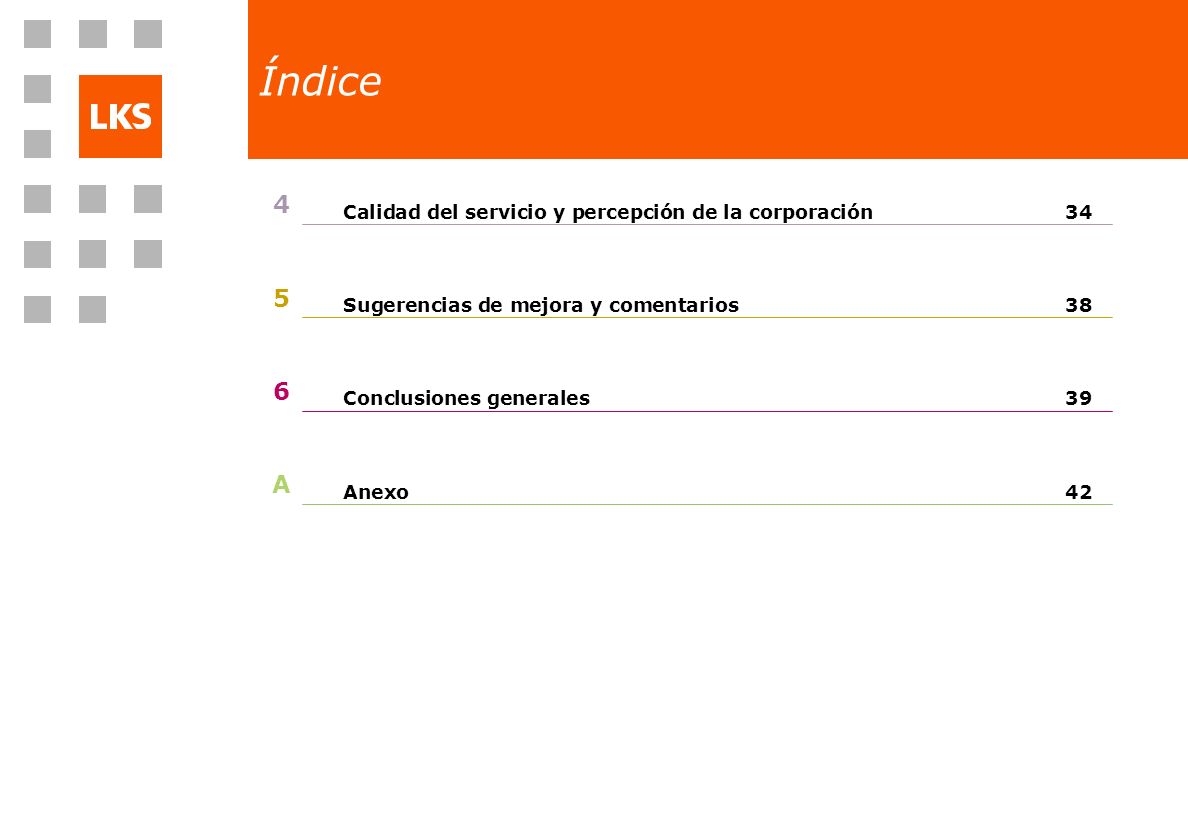 Índice A Calidad del servicio y percepción de la corporación 34