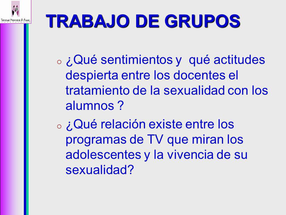 TRABAJO DE GRUPOS ¿Qué sentimientos y qué actitudes despierta entre los docentes el tratamiento de la sexualidad con los alumnos
