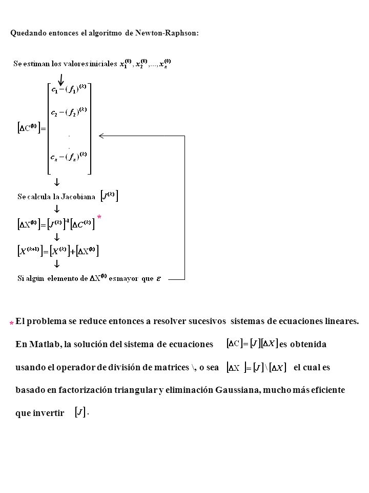 En Matlab, la solución del sistema de ecuaciones es obtenida