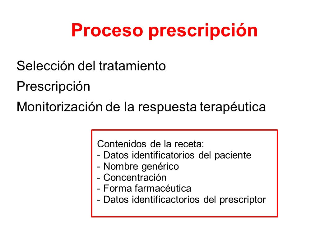 Proceso prescripción Selección del tratamiento Prescripción Monitorización de la respuesta terapéutica