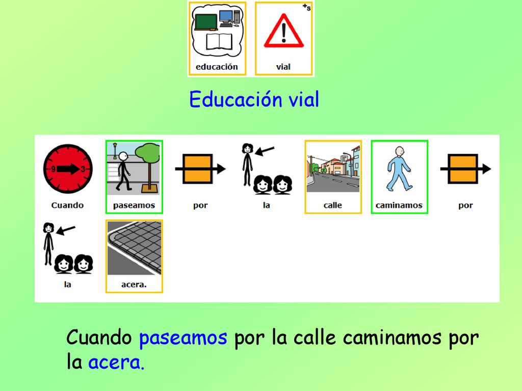 Educación vial Cuando paseamos por la calle caminamos por la acera.
