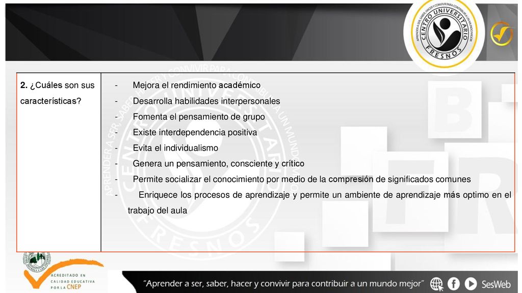 2. ¿Cuáles son sus características - Mejora el rendimiento académico. - Desarrolla habilidades interpersonales.