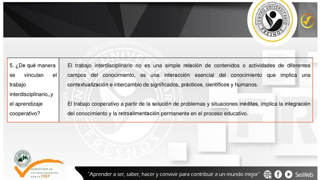 5. ¿De qué manera se vinculan el trabajo. interdisciplinario,,y el aprendizaje. cooperativo