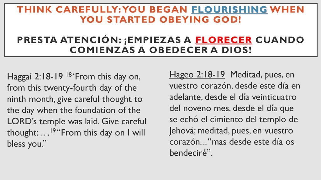 Think carefully: you began flourishing when you started obeying God