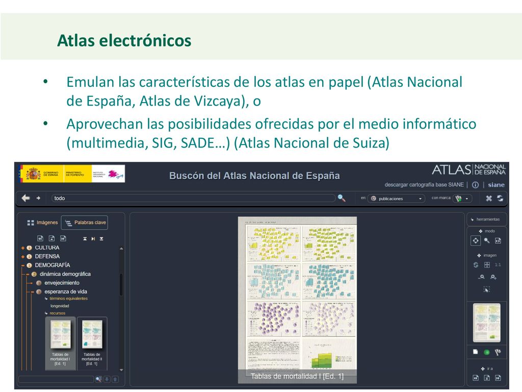 Atlas electrónicos Emulan las características de los atlas en papel (Atlas Nacional de España, Atlas de Vizcaya), o.