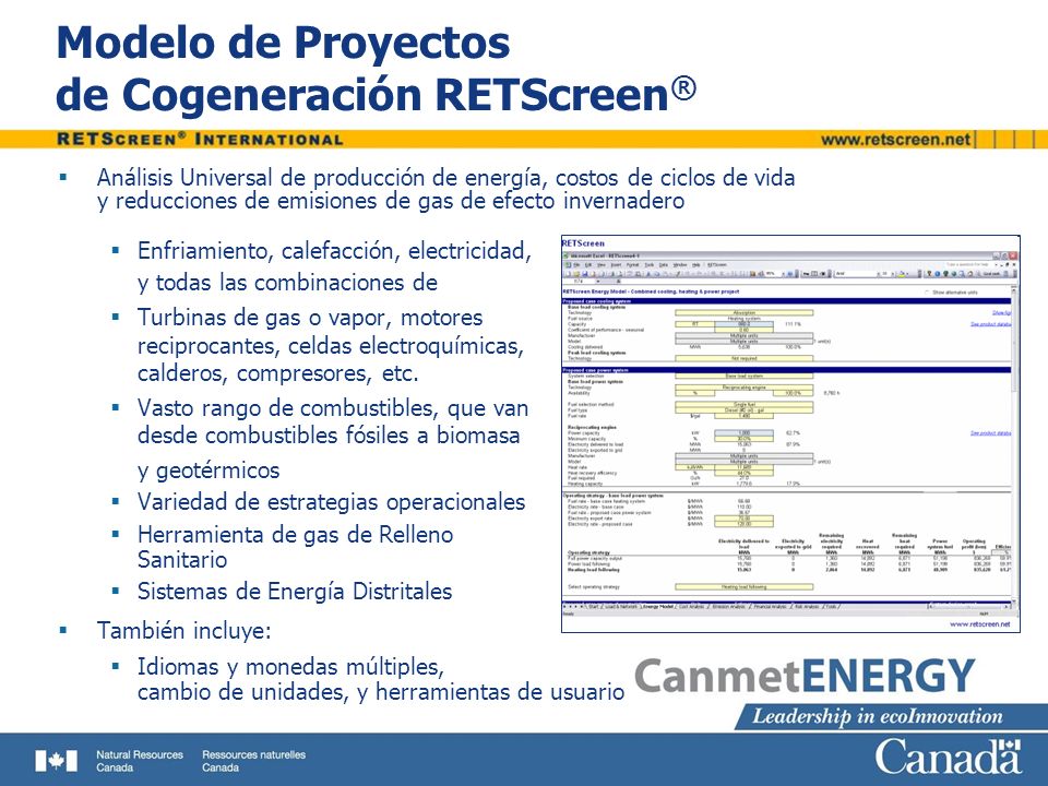 Modelo de Proyectos de Cogeneración RETScreen®