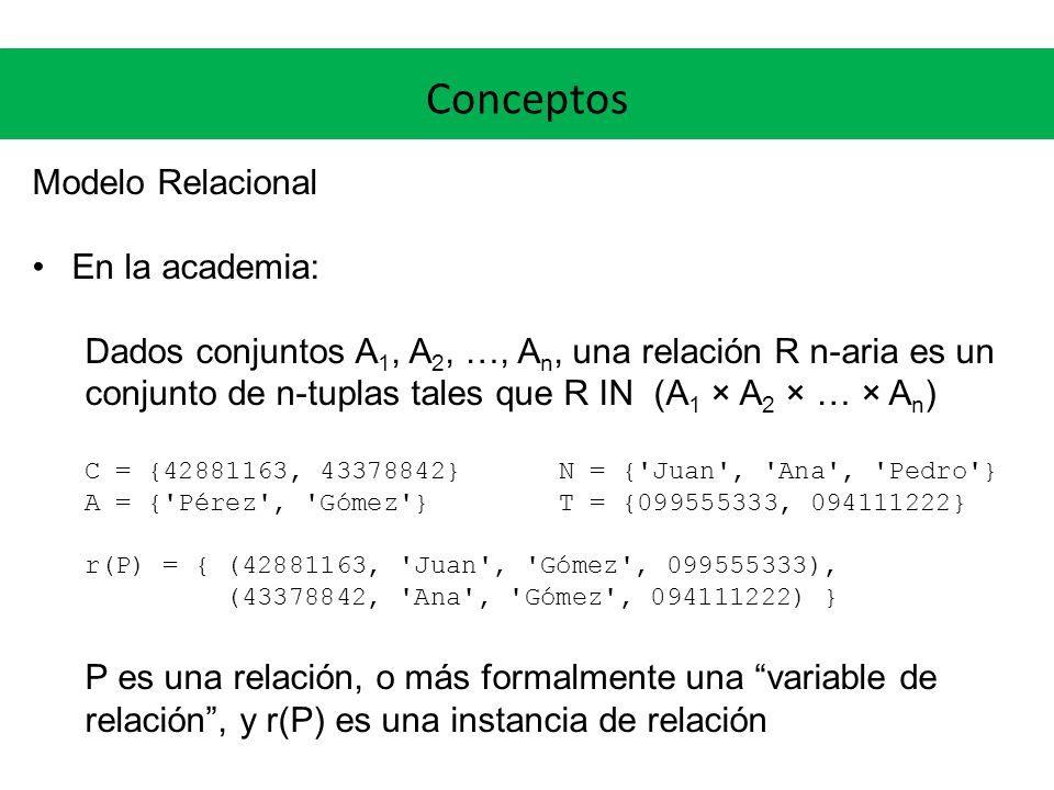 Conceptos Modelo Relacional En la academia: