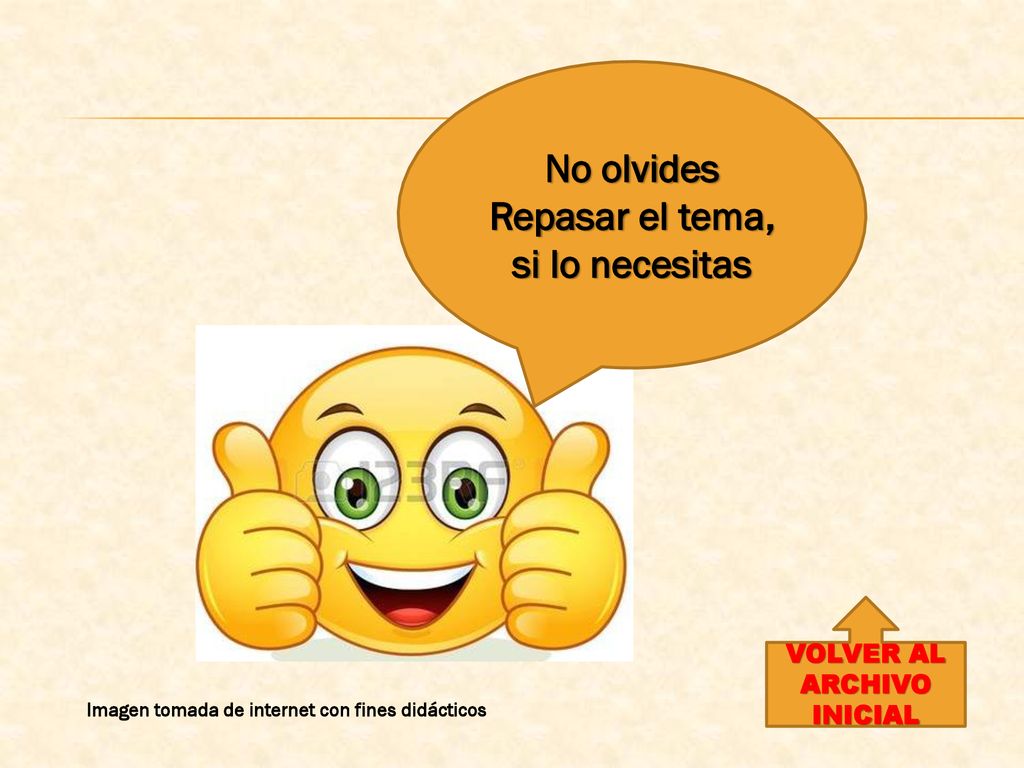 No olvides Repasar el tema, si lo necesitas VOLVER AL ARCHIVO INICIAL