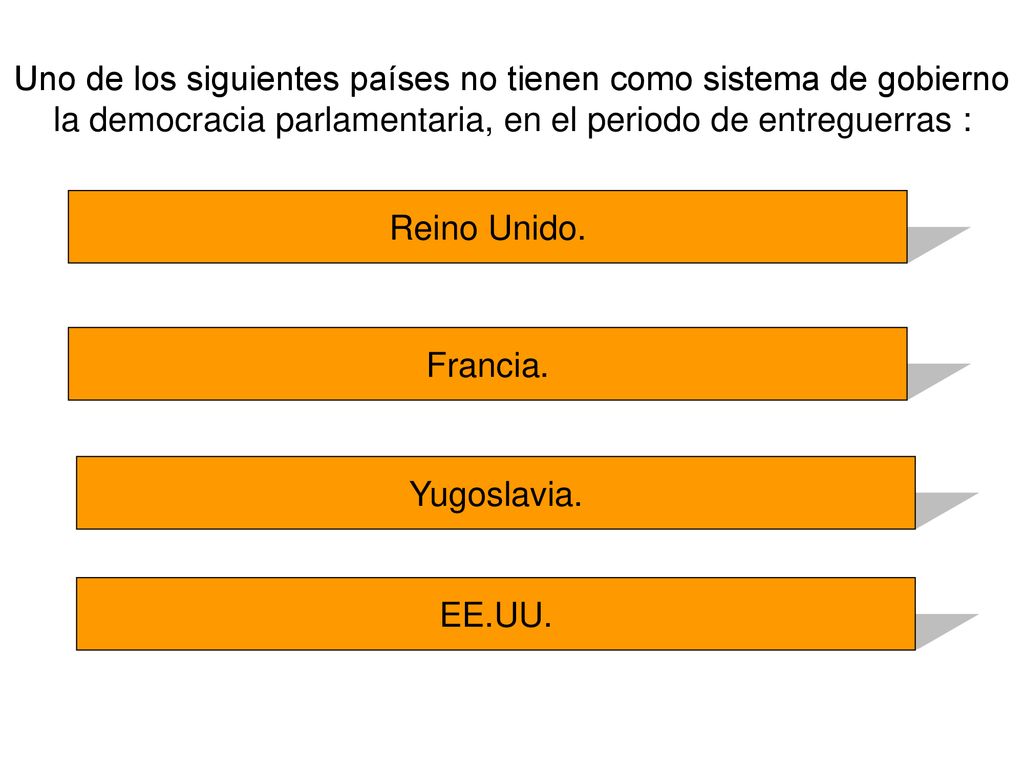 Uno de los siguientes países no tienen como sistema de gobierno la democracia parlamentaria, en el periodo de entreguerras :