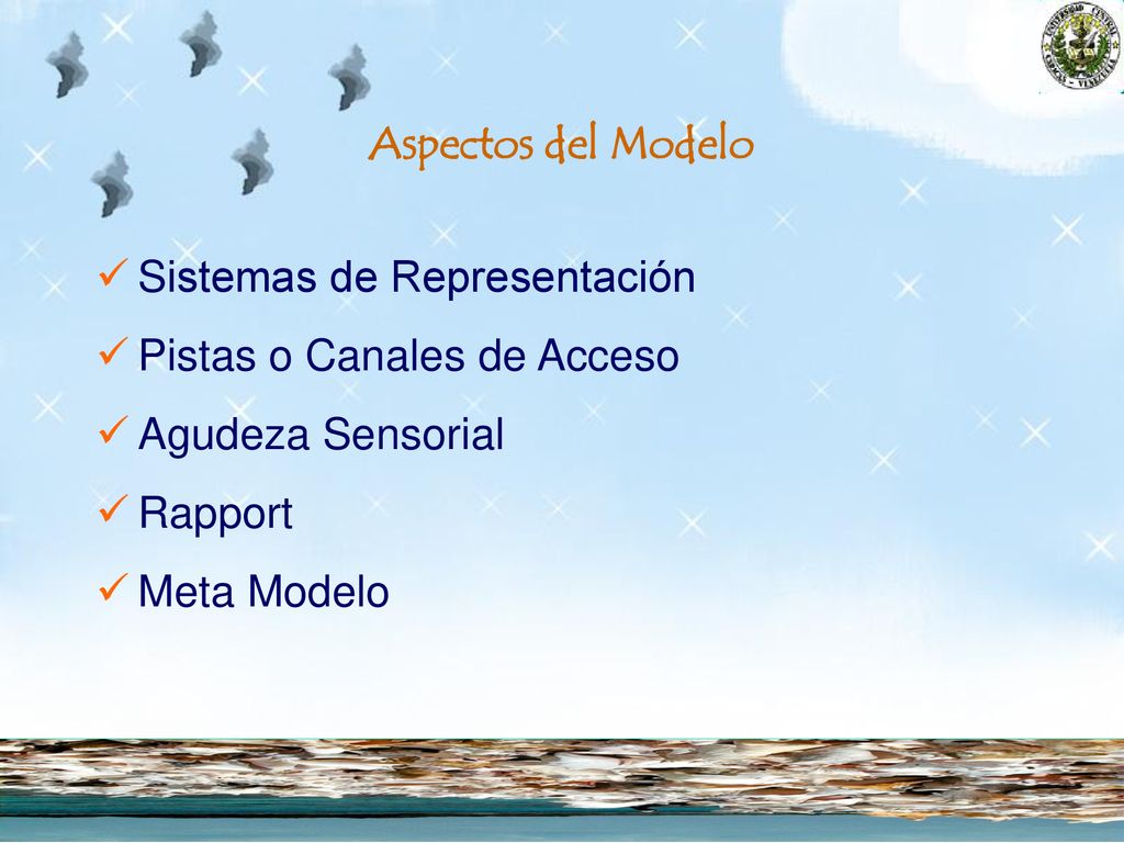 Aspectos del Modelo Sistemas de Representación. Pistas o Canales de Acceso. Agudeza Sensorial. Rapport.