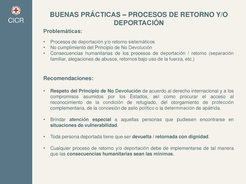 BUENAS PRÁCTICAS – Procesos de retorno y/o deportación