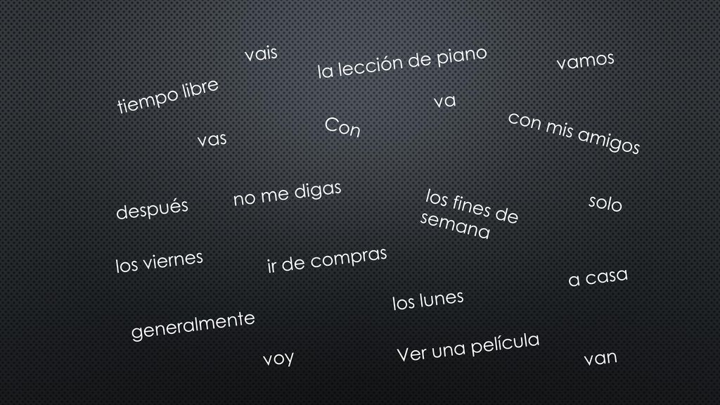 vais vamos la lección de piano tiempo libre. va vas con mis amigos. Con. no me digas