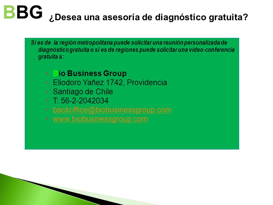 BBG ¿Desea una asesoría de diagnóstico gratuita Bio Business Group