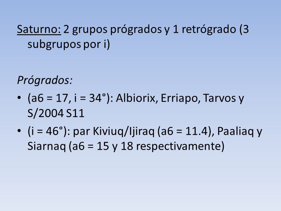 Saturno: 2 grupos prógrados y 1 retrógrado (3 subgrupos por i)