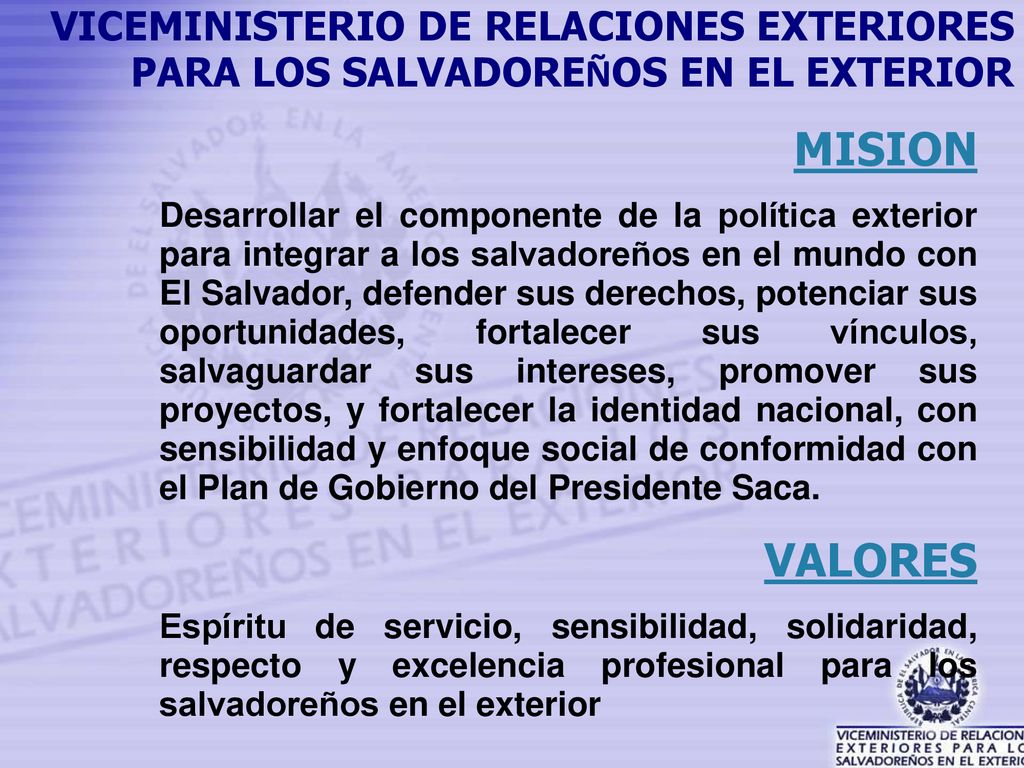 VICEMINISTERIO DE RELACIONES EXTERIORES PARA LOS SALVADOREÑOS EN EL EXTERIOR