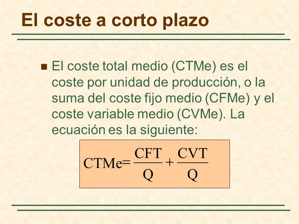 El coste a corto plazo CFT CVT = + CTMe Q Q