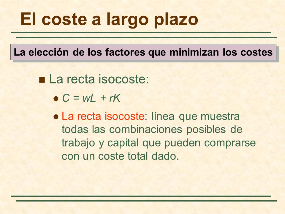 La elección de los factores que minimizan los costes