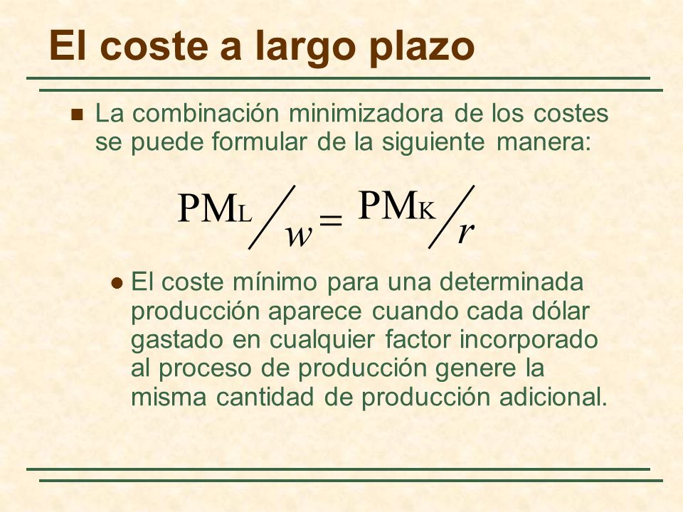 El coste a largo plazo PMK PML = r w