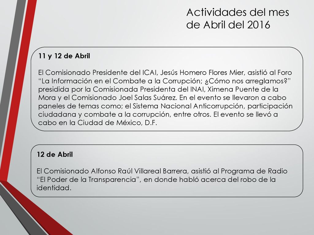Actividades del mes de Abril del y 12 de Abril