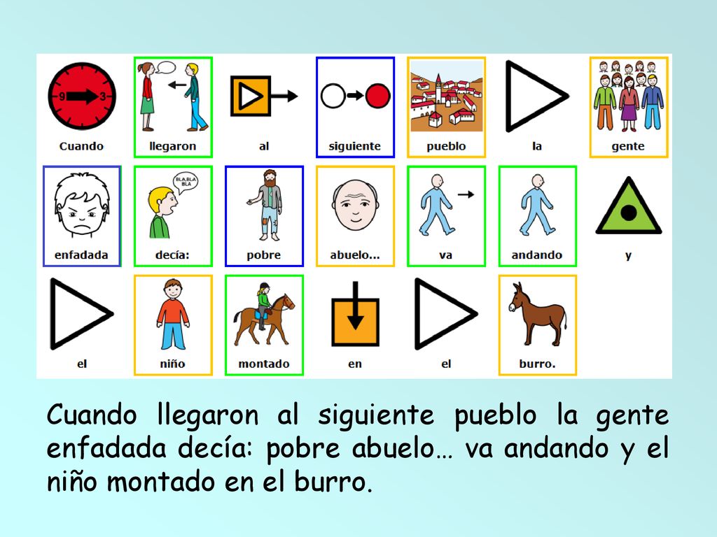 Cuando llegaron al siguiente pueblo la gente enfadada decía: pobre abuelo… va andando y el niño montado en el burro.