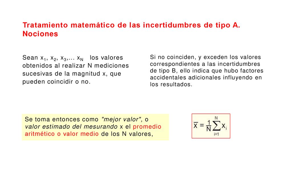Tratamiento matemático de las incertidumbres de tipo A. Nociones