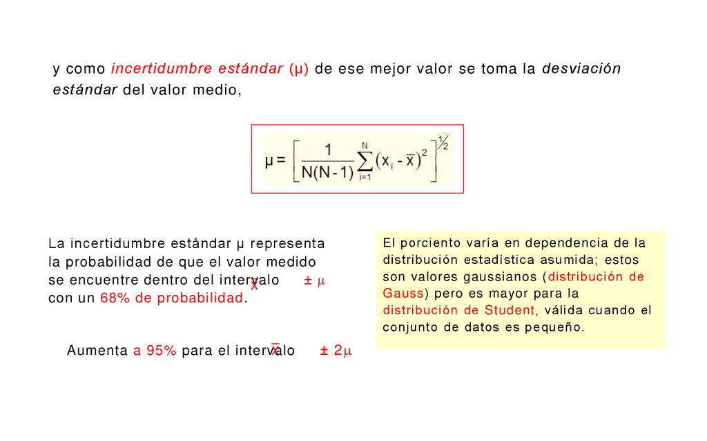 y como incertidumbre estándar (μ) de ese mejor valor se toma la desviación estándar del valor medio,