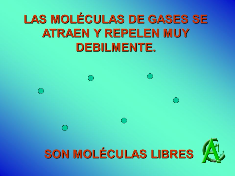 LAS MOLÉCULAS DE GASES SE ATRAEN Y REPELEN MUY DEBILMENTE.